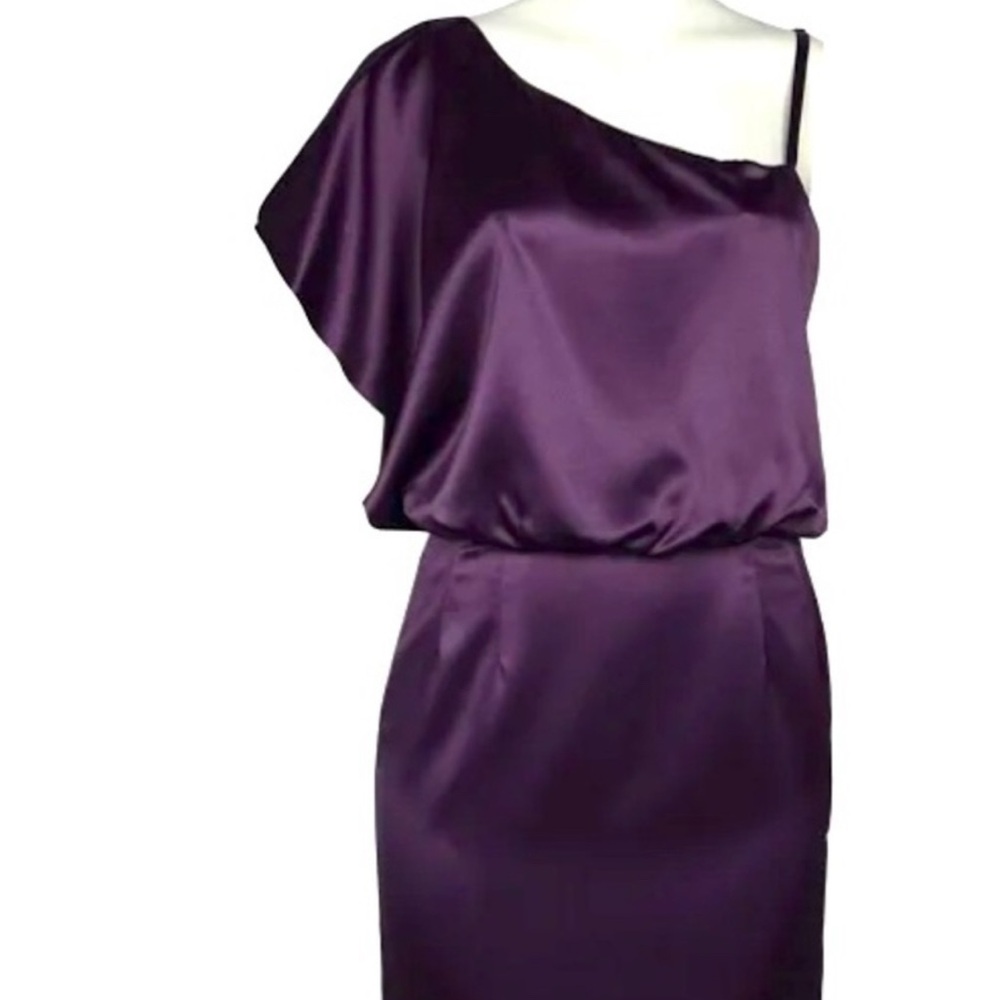 Jessica Simpson One-Shoulder Satin Dress in Plum